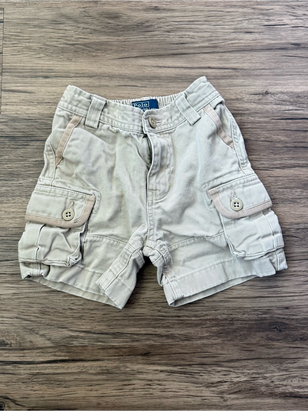 Polo Ralph Lauren Toddler Khaki Chino Cargo Shorts Elastic Waist Beige 18 Months